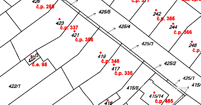 Troubsko 346 na parcele st. 419 v KÚ Troubsko, Katastrální mapa