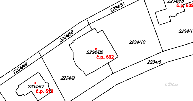 Lipence 532, Praha na parcele st. 2234/62 v KÚ Lipence, Katastrální mapa