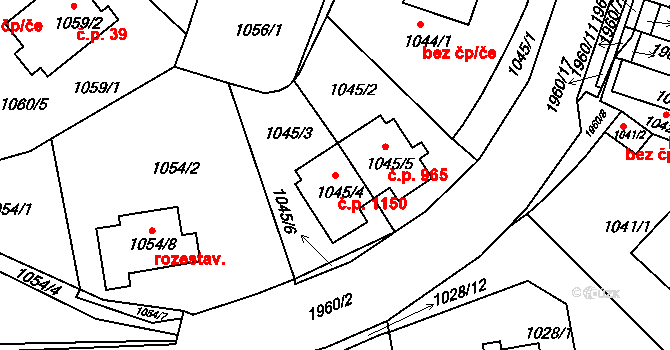 Podolí 1150, Praha na parcele st. 1045/4 v KÚ Podolí, Katastrální mapa