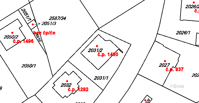 Kyje 1460, Praha na parcele st. 2031/2 v KÚ Kyje, Katastrální mapa
