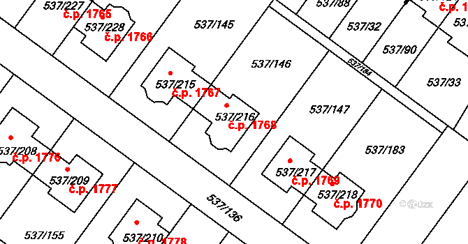 Újezd nad Lesy 1768, Praha na parcele st. 537/216 v KÚ Újezd nad Lesy, Katastrální mapa