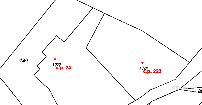 Předměřice nad Jizerou 223 na parcele st. 17/2 v KÚ Předměřice nad Jizerou, Katastrální mapa