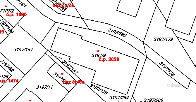 Pelhřimov 2028 na parcele st. 3197/9 v KÚ Pelhřimov, Katastrální mapa