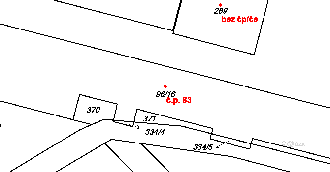 Hospozín 83 na parcele st. 96/16 v KÚ Hospozín, Katastrální mapa