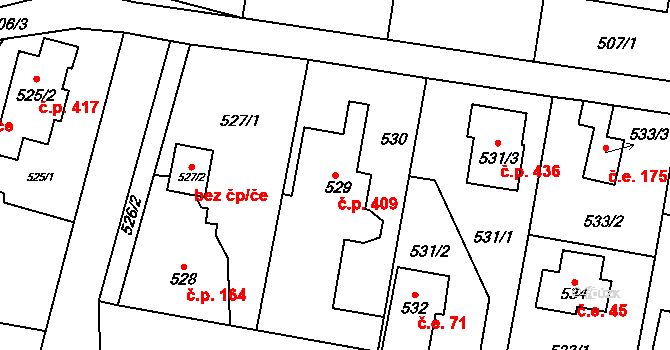 Senec 409, Zruč-Senec na parcele st. 529 v KÚ Senec u Plzně, Katastrální mapa
