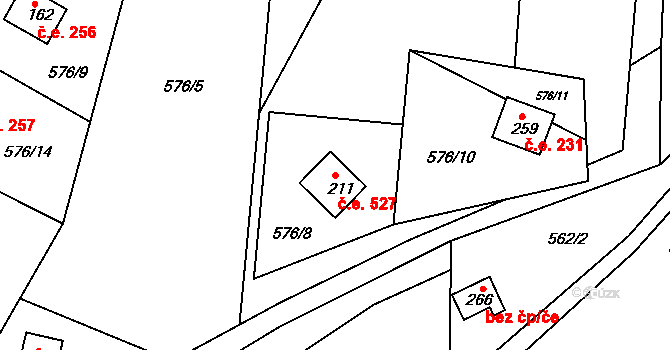 Lukoveček 527 na parcele st. 211 v KÚ Lukoveček, Katastrální mapa