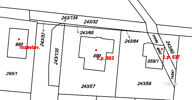 Kudlov 583, Zlín na parcele st. 899 v KÚ Kudlov, Katastrální mapa