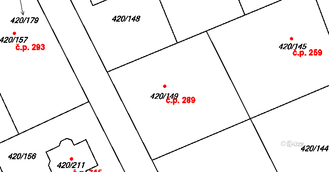 Křeslice 289, Praha na parcele st. 420/149 v KÚ Křeslice, Katastrální mapa