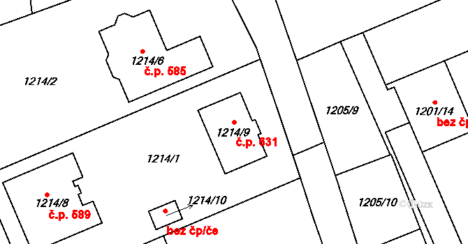 Proboštov 631 na parcele st. 1214/9 v KÚ Proboštov u Teplic, Katastrální mapa