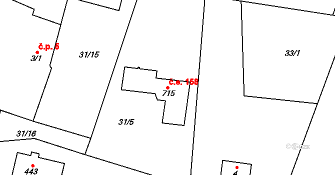 Husinec 158 na parcele st. 715 v KÚ Husinec u Řeže, Katastrální mapa