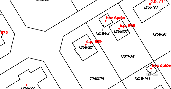 Proboštov 639 na parcele st. 1259/96 v KÚ Proboštov u Teplic, Katastrální mapa