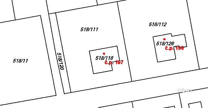 Skalička 197 na parcele st. 518/118 v KÚ Skalička u Hranic, Katastrální mapa