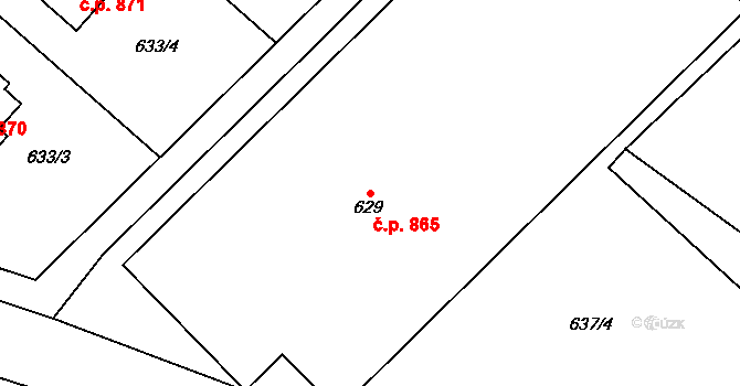 Ždánice 865 na parcele st. 629 v KÚ Ždánice, Katastrální mapa