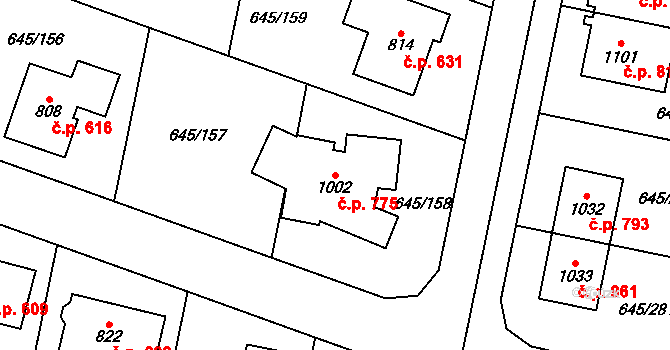 Líbeznice 775 na parcele st. 1002 v KÚ Líbeznice, Katastrální mapa