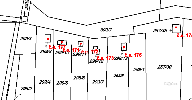 Žežice 173, Chuderov na parcele st. 299/12 v KÚ Žežice u Chuderova, Katastrální mapa