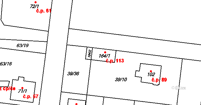 Máslovice 113 na parcele st. 164/1 v KÚ Máslovice, Katastrální mapa