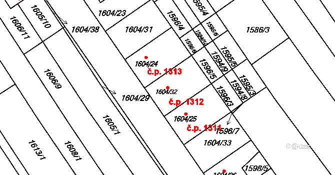 Rohatec 1312 na parcele st. 1604/32 v KÚ Rohatec, Katastrální mapa