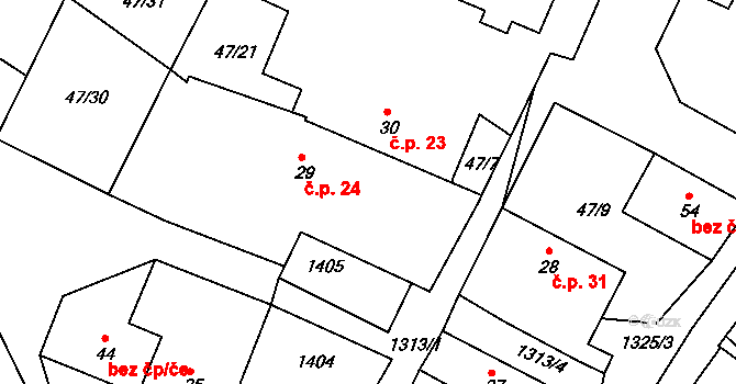Černíč 24, Hradešice na parcele st. 29 v KÚ Černíč u Hradešic, Katastrální mapa