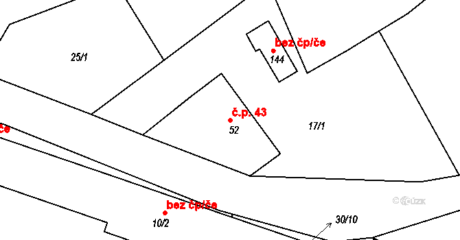 Chudenín 43 na parcele st. 52 v KÚ Chudenín, Katastrální mapa