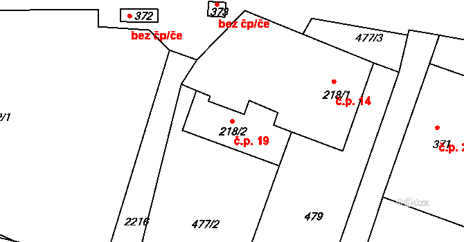 Žofín 19, Horní Podluží na parcele st. 218/2 v KÚ Horní Podluží, Katastrální mapa