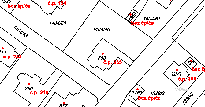 Čerčany 235 na parcele st. 389 v KÚ Čerčany, Katastrální mapa