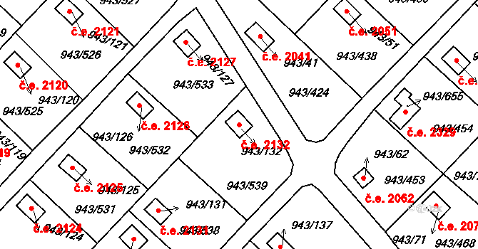 Velká Chuchle 2132, Praha na parcele st. 943/132 v KÚ Velká Chuchle, Katastrální mapa