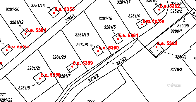 Pelhřimov 5360 na parcele st. 3281/6 v KÚ Pelhřimov, Katastrální mapa