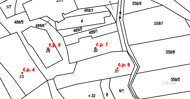 Divišov 7, Bystřice nad Pernštejnem na parcele st. 30 v KÚ Divišov, Katastrální mapa