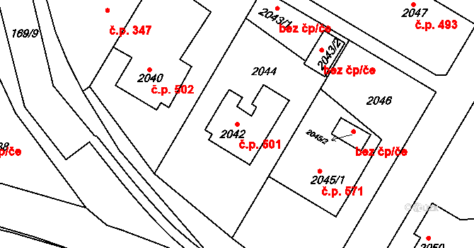Bystřice nad Pernštejnem 501 na parcele st. 2042 v KÚ Bystřice nad Pernštejnem, Katastrální mapa