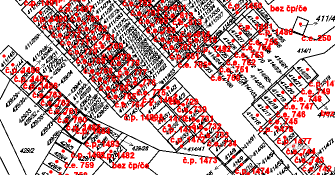 Ráj 729, Karviná na parcele st. 414/2 v KÚ Ráj, Katastrální mapa
