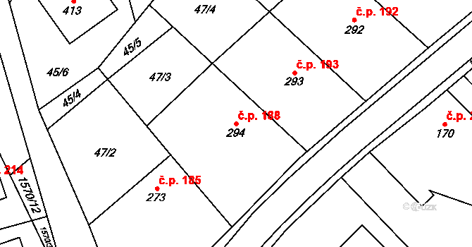 Březůvky 188 na parcele st. 294 v KÚ Březůvky, Katastrální mapa