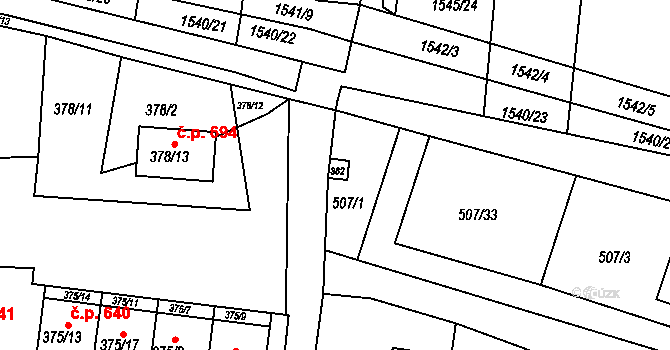 Blučina 39846474 na parcele st. 382 v KÚ Blučina, Katastrální mapa