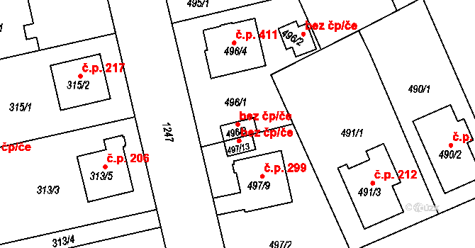 Plzeň 41627474 na parcele st. 496/3 v KÚ Hradiště u Plzně, Katastrální mapa