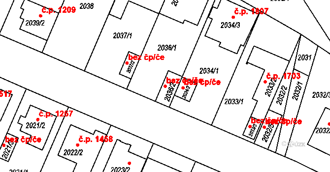 Teplice 42721474 na parcele st. 2036/2 v KÚ Teplice-Trnovany, Katastrální mapa
