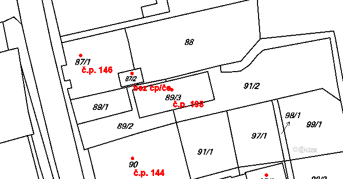 Sudice 198 na parcele st. 89/3 v KÚ Sudice, Katastrální mapa