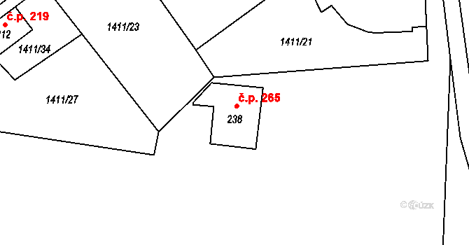 Předín 43033474 na parcele st. 238 v KÚ Předín, Katastrální mapa