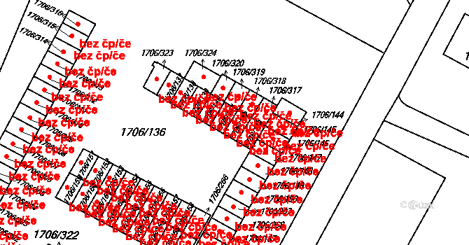 Hlučín 43774474 na parcele st. 1706/142 v KÚ Hlučín, Katastrální mapa