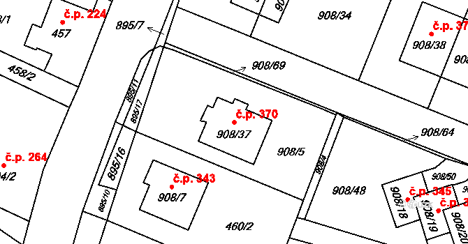 Malé Hoštice 370, Opava na parcele st. 908/37 v KÚ Malé Hoštice, Katastrální mapa
