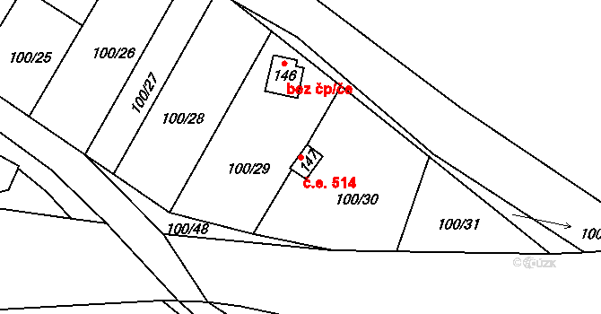 Dobronín 514 na parcele st. 147 v KÚ Střelecká, Katastrální mapa
