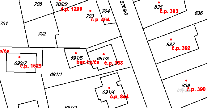 Kylešovice 133, Opava na parcele st. 691/3 v KÚ Kylešovice, Katastrální mapa