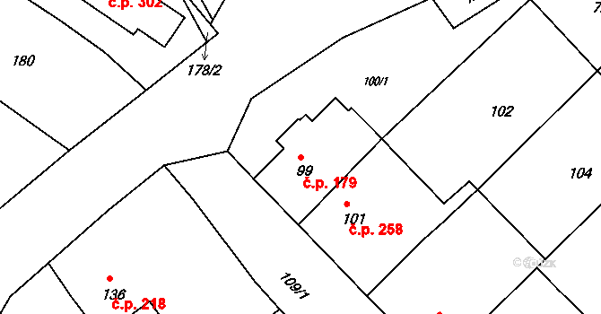 Kobeřice u Brna 179 na parcele st. 99 v KÚ Kobeřice u Brna, Katastrální mapa