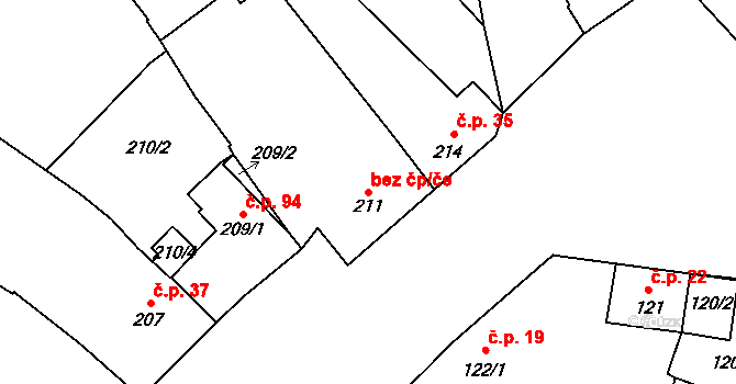 Kroměříž 44995474 na parcele st. 211 v KÚ Bílany, Katastrální mapa