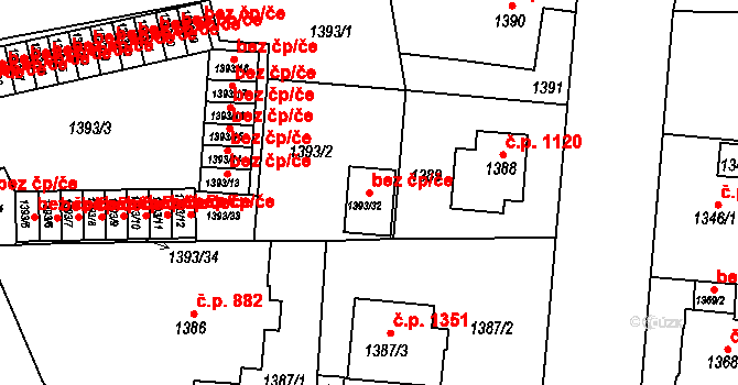 Teplice 45116474 na parcele st. 1393/32 v KÚ Teplice-Trnovany, Katastrální mapa