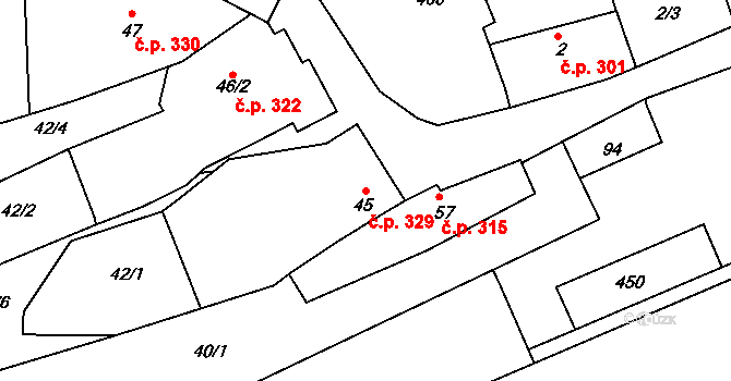 Javorovec 329, Mistřice na parcele st. 45 v KÚ Javorovec, Katastrální mapa