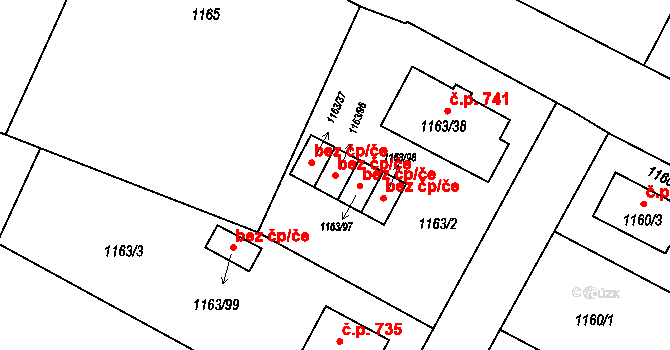 Ostrava 48791474 na parcele st. 1163/96 v KÚ Svinov, Katastrální mapa