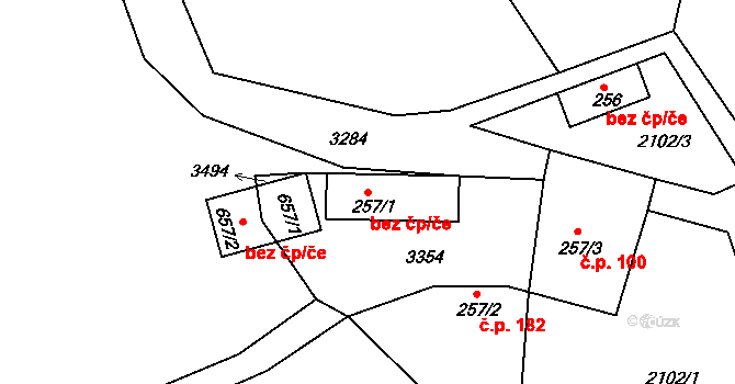 Lužná 49537474 na parcele st. 257/1 v KÚ Lužná u Vsetína, Katastrální mapa