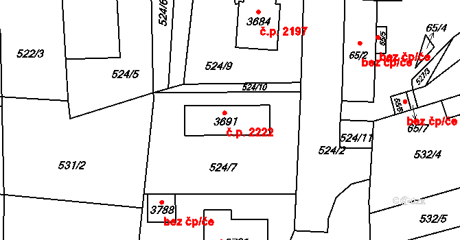Hořice 2222 na parcele st. 3691 v KÚ Hořice v Podkrkonoší, Katastrální mapa