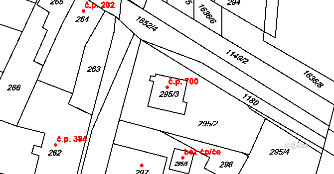Drnovice 700 na parcele st. 295/3 v KÚ Drnovice u Vyškova, Katastrální mapa