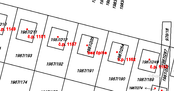 Nýřany 1142 na parcele st. 1987/205 v KÚ Nýřany, Katastrální mapa