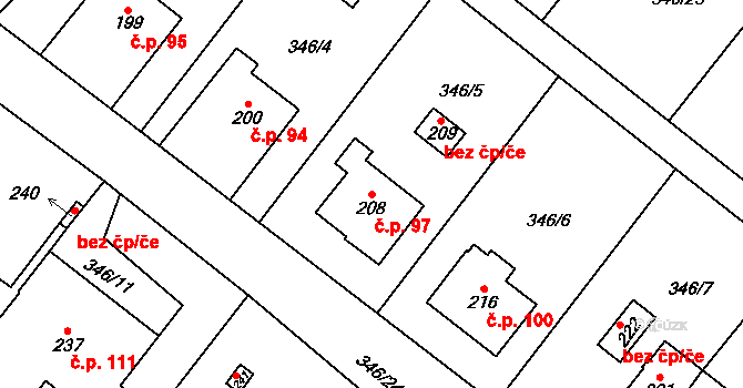 České Heřmanice 97 na parcele st. 208 v KÚ České Heřmanice, Katastrální mapa